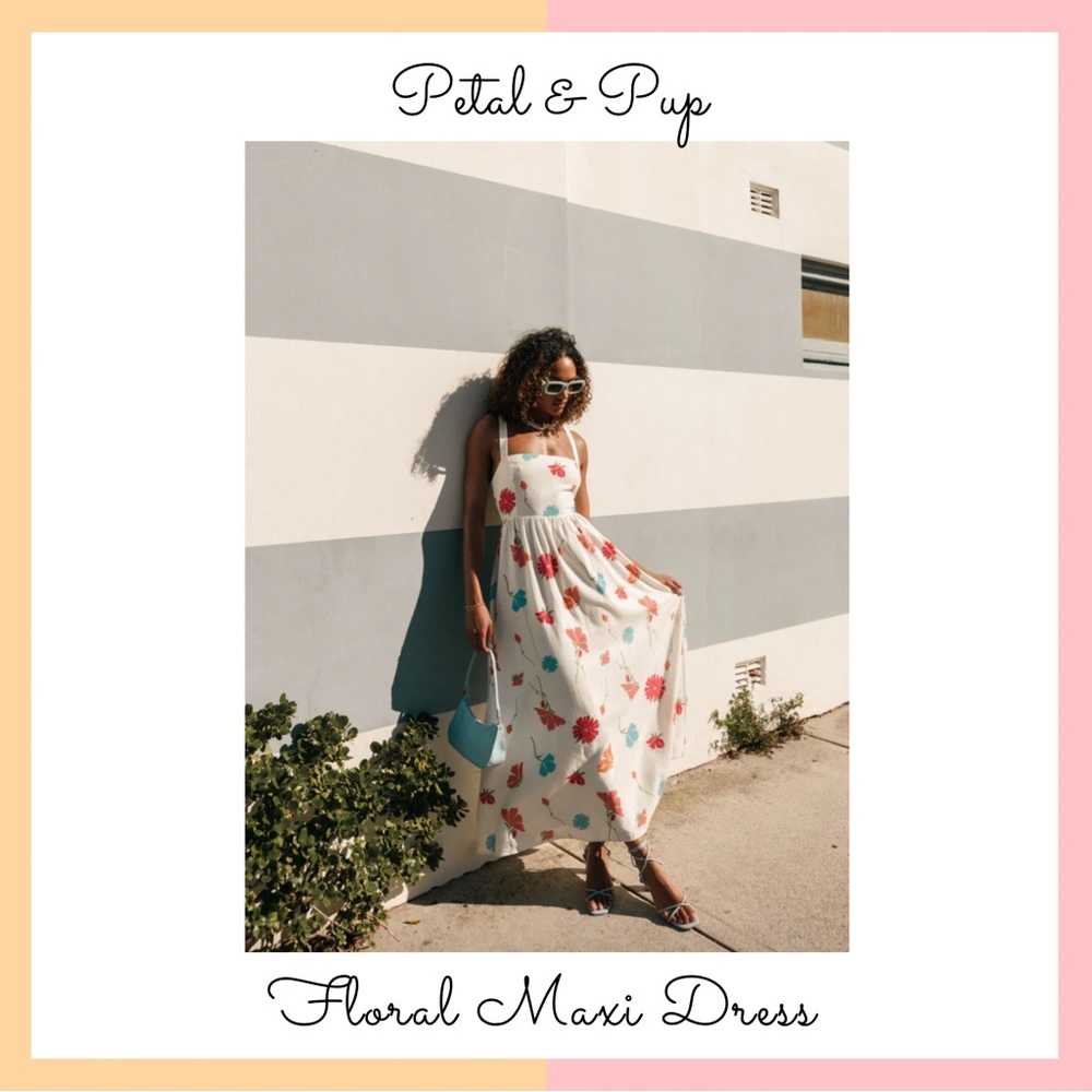 Petal & Pup White Maxi Dress with Red and Teal Floral Print - Picture 3 of 11